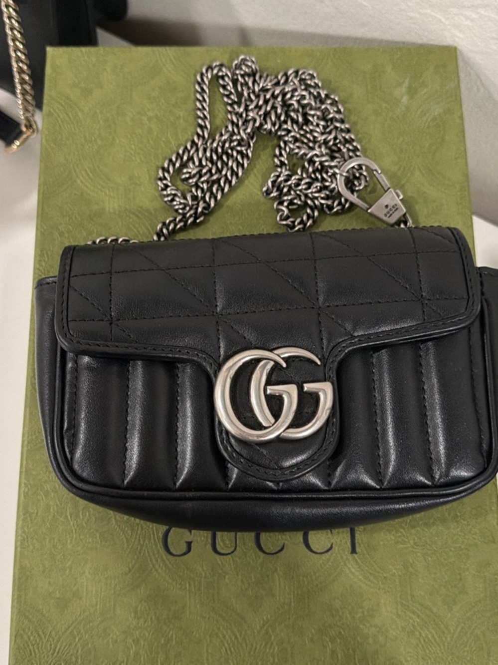 Gucci Black Quilted GG Marmont Mini Crossbody